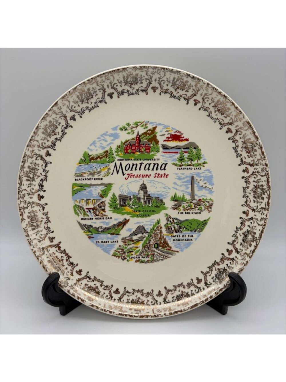 Vintage Montana Treasure State Souvenir Plate 9.25 Inch Scenic Travel Wall Decor